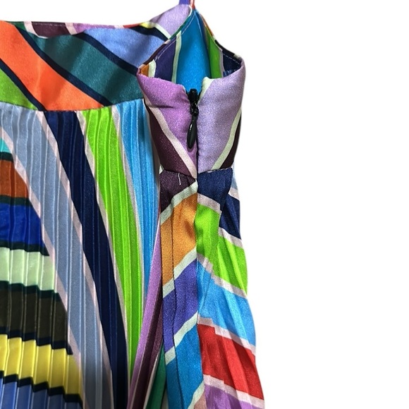 MILLY Irene Pleated Dress Asymmetrical Colorful Square Neck Side Zipper Size 2 - Picture 7 of 11